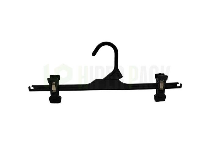 Percha Económica con Broche Móvil para Pantalón y Pollera - Art. T501 Eco Gancho Plástico - Negro