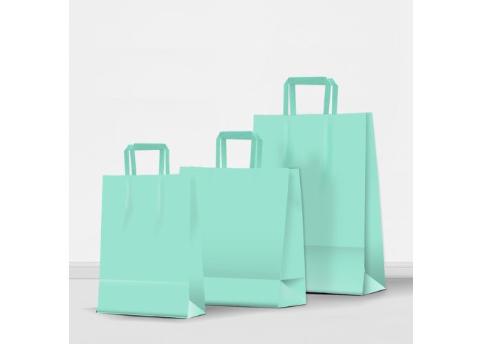 Bolsa de papel color con manija - Varios colores y medidas, mín. 10 unidades - Celeste Pastel18X8X20