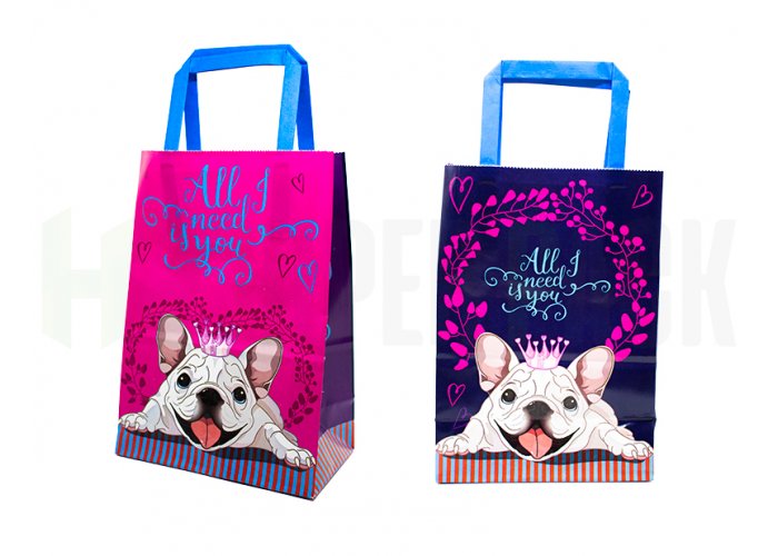 Bolsa de papel fantasía con manija estampada - 14x20cm - Miss Dog