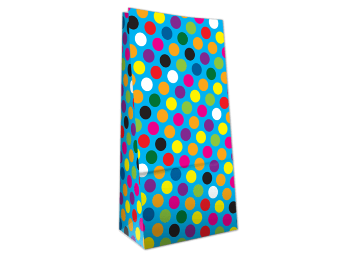 Bolsa cotillón grande sin manija con diseño - 14x8x26cm - Lunares Fondo Azul