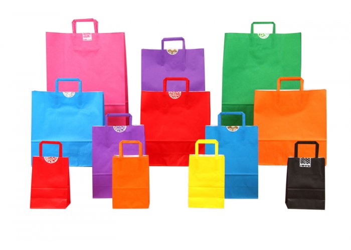 Bolsa de papel color Acuario con manija plana - Compra mínima 10 unidades - Surtido