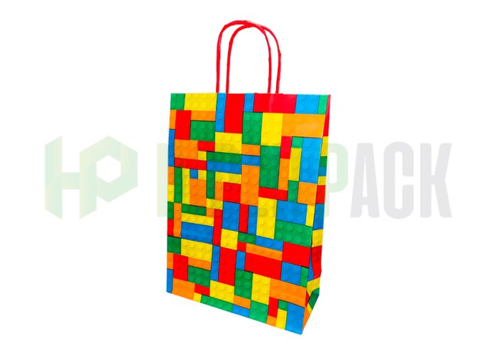 Bolsa de papel fantasía con manija estampada - Varios diseños y medidas - Bolsa Fantasia Bloques 22X30