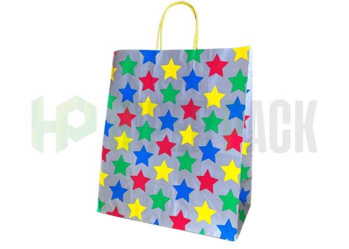 Bolsa de papel fantasía con manija estampada - Varios diseños y medidas - Estrellas Multicolor 34X17X39
