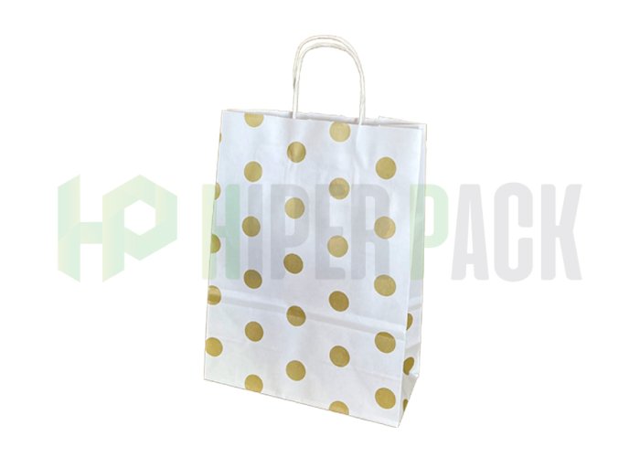 Bolsa de papel fantasía con manija estampada - Varios diseños y medidas - Bolsa Lunares Oro 22X30