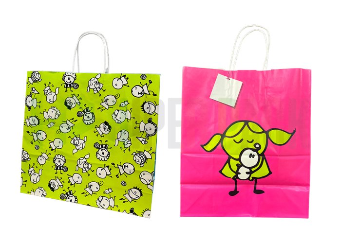 Bolsa de papel fantasía con manija estampada - Varios diseños y medidas - Bolsa Nena Rosa 34X39