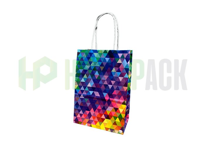 Bolsa de papel fantasía con manija estampada - Varios diseños y medidas - Bolsa Triangulos Multicolor 22X30