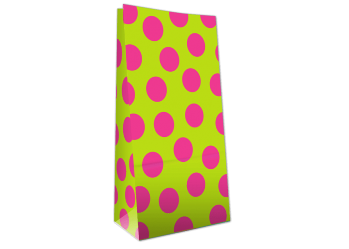 Bolsa cotillón grande sin manija con diseño - 14x8x26cm - Lunar Fucsia F.verde