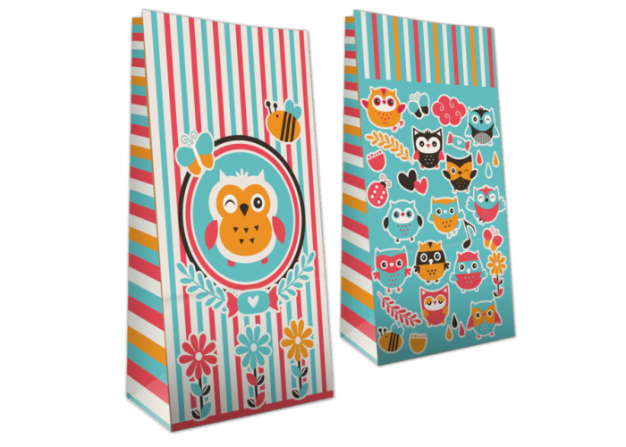 Bolsa cotillón grande sin manija con diseño - 14x8x26cm - Lechuza