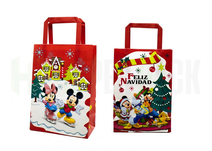 Bolsa de papel fantasía con manija estampada - 14x20cm - Mickey Navidad