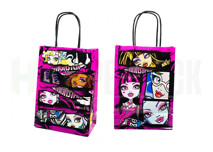Bolsa de papel fantasía con manija estampada - 14x20cm - Monster High