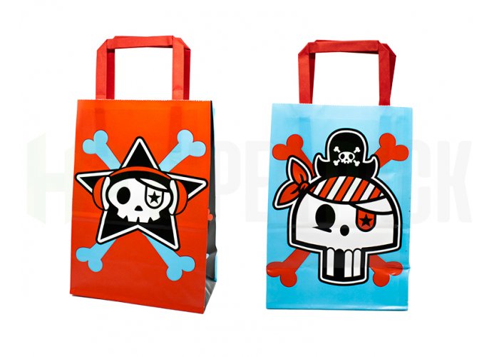 Bolsa de papel fantasía con manija estampada - 14x20cm - Pirata