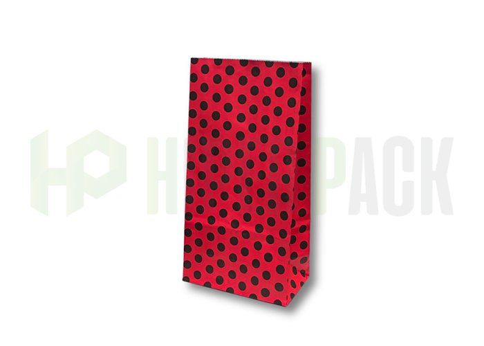 Bolsa de papel cotillón fantasía estampada para fiestas - Lunar Negro Fondo Rojo