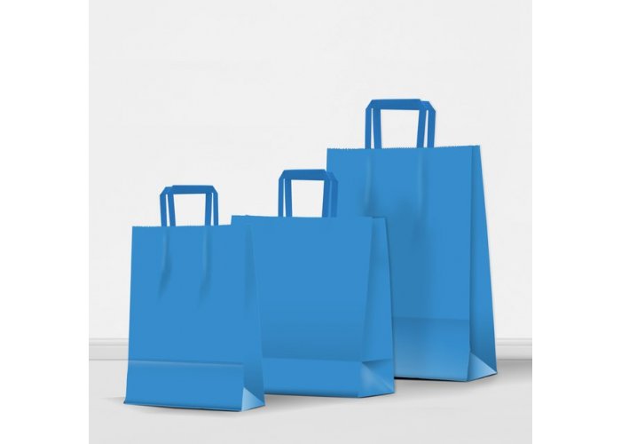 Bolsa de papel color Acuario con manija plana - Compra mínima 10 unidades - Azul