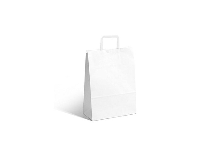 Bolsa de papel color Acuario con manija plana - Compra mínima 10 unidades - Blanco