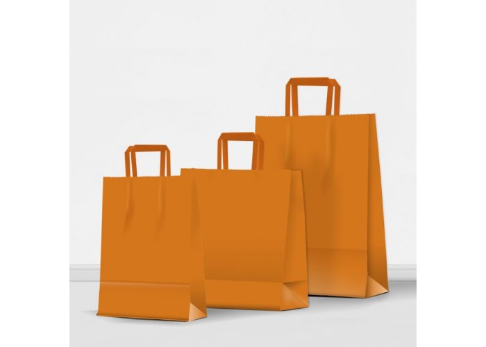 Bolsa de papel color Acuario con manija plana - Compra mínima 10 unidades - Naranja