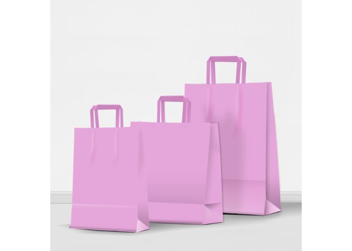 Bolsa de papel color con manija - Varios colores y medidas, mín. 10 unidades - Rosa Pastel 18X8X20