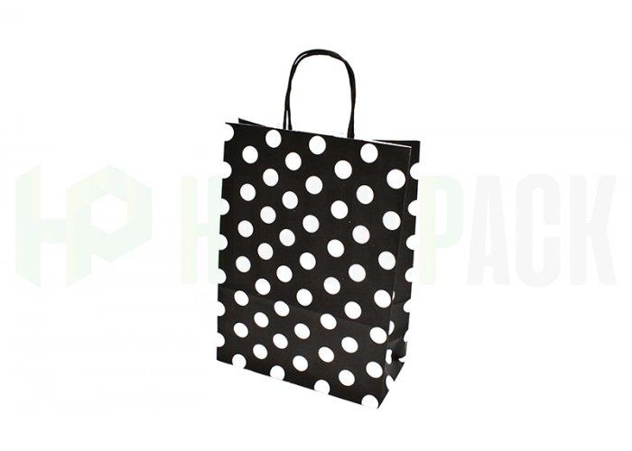 Bolsa de papel fantasía con manija estampada - Varios diseños y medidas - Bolsa Fantasia Negro Lunar Blanco 22X30