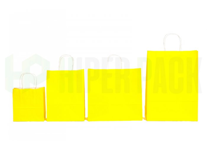 Bolsa de papel color con manija - Varios colores y medidas, mín. 10 unidades - Amarillo 18X8X20
