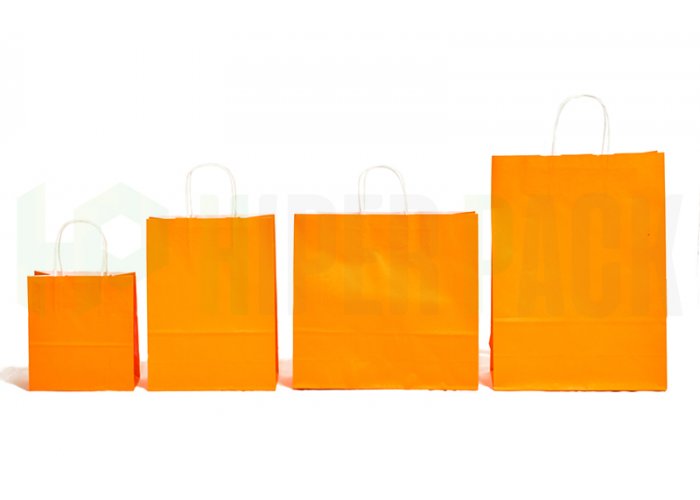 Bolsa de papel color con manija - Varios colores y medidas, mín. 10 unidades - Naranja 18X8X20