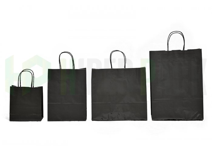 Bolsa de papel color con manija - Varios colores y medidas, mín. 10 unidades - Negro 18X8X20