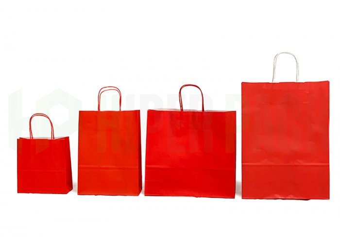 Bolsa de papel color con manija - Varios colores y medidas, mín. 10 unidades - Rojo 18X8X20