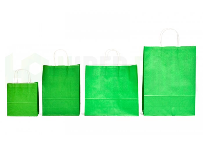 Bolsa de papel color con manija - Varios colores y medidas, mín. 10 unidades - Verde 18X8X20