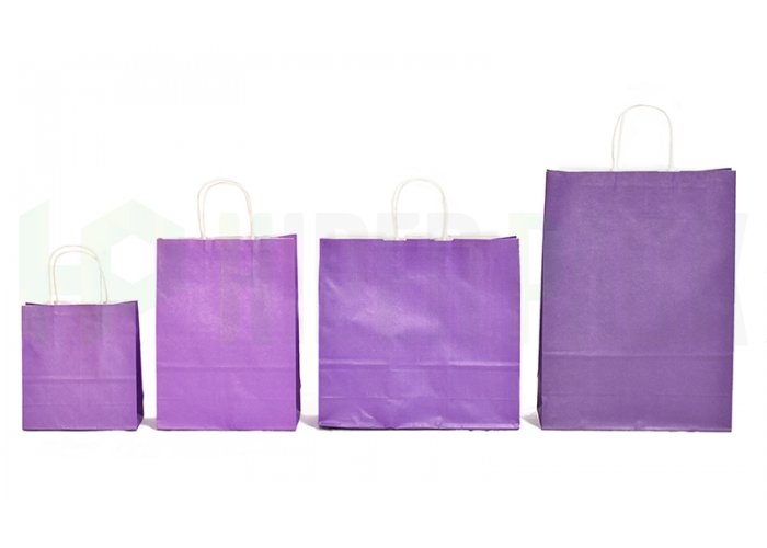 Bolsa de papel color con manija - Varios colores y medidas, mín. 10 unidades - Violeta 18X8X20