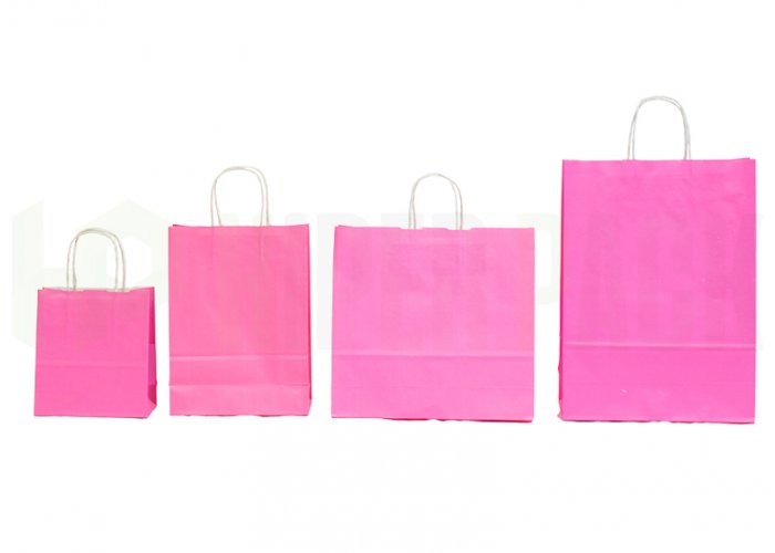 Bolsa de papel color con manija - Varios colores y medidas, mín. 10 unidades - Fucsia 18X8X20