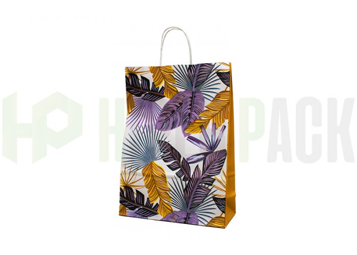 Bolsa de papel fantasía con manija estampada - Varios diseños y medidas - Bolsa Fantasia Hojas 30X41
